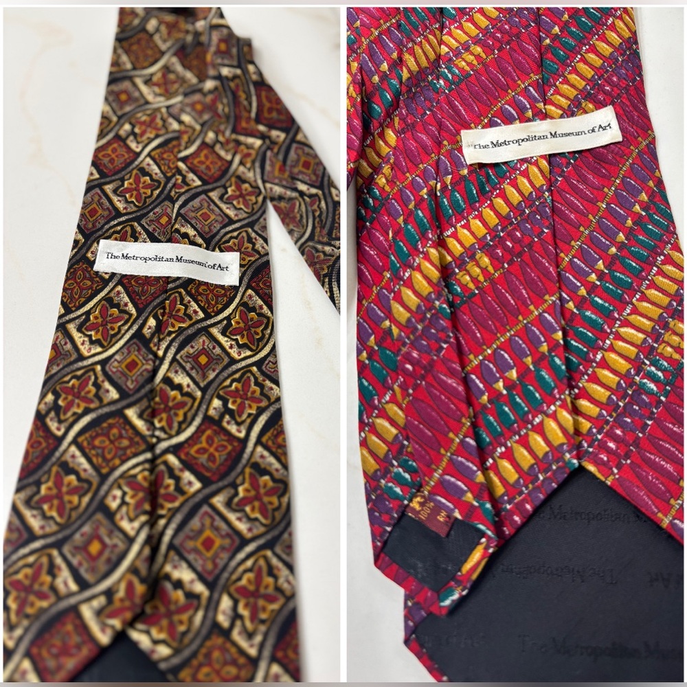 Set of 2 Metropolitan Museum of Art Silk Ties – Vintage Patterns – 100% Silk